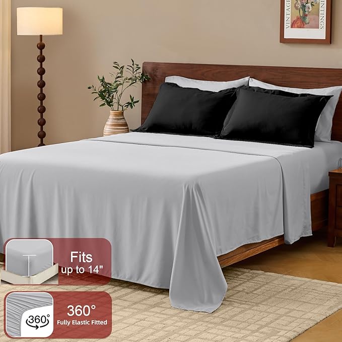 FUANNA Full Size Comforter Sets 7 Pieces, Reversible Bed in a Bag with All Season Soft Comforter, Bedding Sets Includes Comforter, Flat Sheet, Fitted Sheet, Pillowcases & Shams, Black & Light Grey