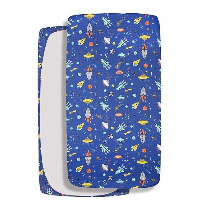 Astronaut Space Galaxy Baby Crib Sheet - Fitted Toddler Sheet Polyester Baby Sheet for Standard Crib and Toddler mattresses Nursery Bedding Sheet Crib Mattress Sheets for Boys 1 Pack - by UOMNY