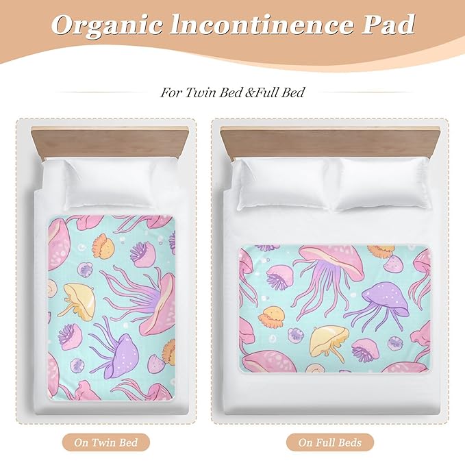 Waterproof Bed Pad Reusable Changing Pad Toddler Mattress Protector Large Pee Pad Baby Diaper Pad Soft Washable Liner Green Jellyfish Shell