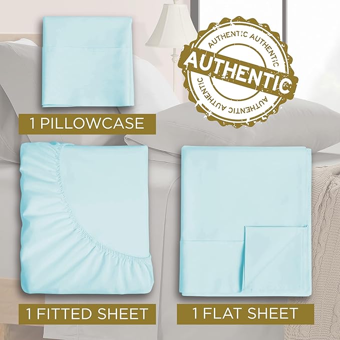 Twin XL 100% Microfiber Double Brushed Sheet Set - Extra-Soft & Wrinkle-Free - 15" Deep Pockets, 39" x 80" - Ideal for Dorms, Hospitals & Split King Beds - 3 PC Set (Twin XL, Mint Blue)