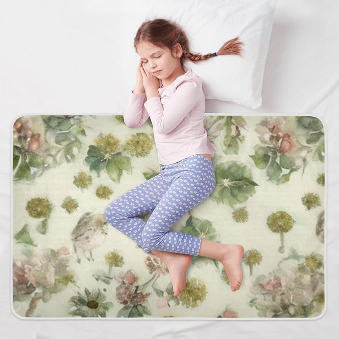 Waterproof Bed Pad Reusable Changing Pad Toddler Mattress Protector Large Pee Pad Baby Diaper Pad Soft Washable Liner Beige Green Dandelion Bird