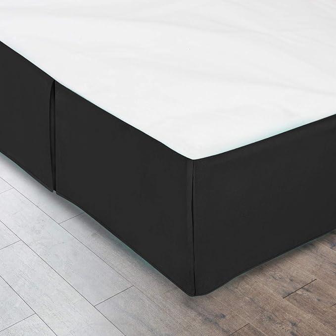 Bed Skirt - 25 Inch Fall Tailored Drop Pleated Dust Ruffle, 100% Egyptian Cotton - Solid Pattern and Color ( Full XL, Solid, Black)