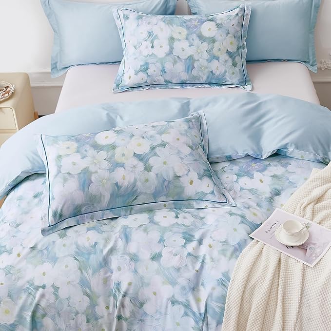 OAITE Duvet Cover Set King Size Oil Painting Pattern Ultra Soft 100% Cotton Duvet Cover Sets 3-PC, Breathable Duvet Cover with Zipper Closure & Corner Ties