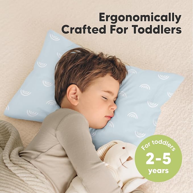 KeaBabies 2-Pack Toddler Pillows 2 Year Old to 5-13x18 Soft Organic Cotton Kids Pillow for Sleeping, Travel, School, Daycare, Nap, Toddler Bed, Machine Washable, Without Pillowcase (Pastel Rainbow)