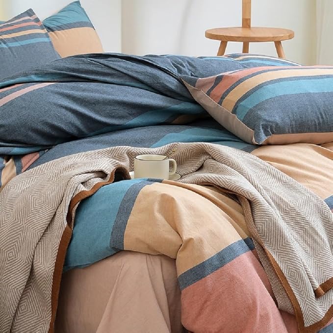LifeTB Striped Comforter Set Twin XL Size Multi-Colored Stripes Pattern Comforter Fluffy Bed Set 3 Pieces Lightweight Bedding Comforter Modern Soft Patchwork Stripe Comforter Set with 2 Pillowcases
