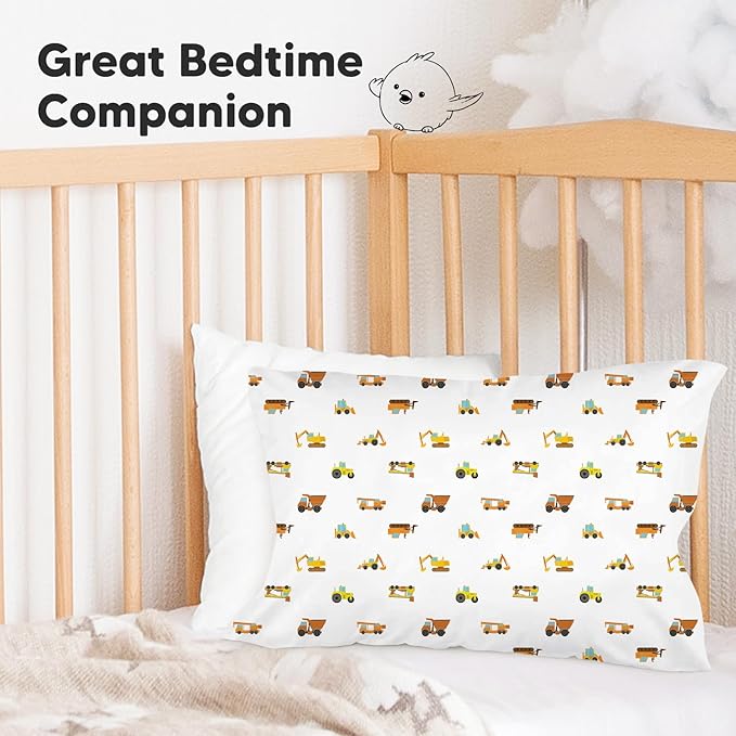 KeaBabies Toddler Pillowcase 13"x18" - Organic Cotton Toddler Pillowcase for Kids, Boys, Girls,Soft & Durable Cotton Cover for Miniature Sleepy Pillows,Cute Colors,Pillow Sold Separately(Construction)