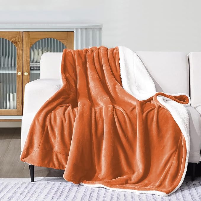 MOONLIGHT20015 Sherpa Fleece Twin Blanket - (Rust, 60X80 Inches) Warm and Fluffy Blankets for Winter - Reversible Thick and Cozy Twin Size Blankets for Bed, Camping and Travel