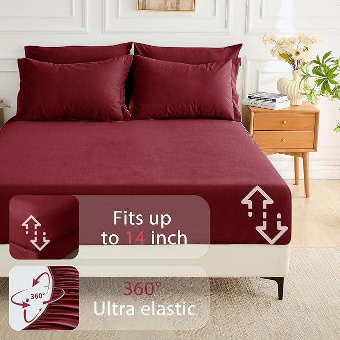 MUXHOMO 5 Pieces Twin Comforter Set, Soft Bed in a Bag Twin Size, All Season Bedding Set with Comforter, Flat Sheet, Fitted Sheet, Pillowcases & Shams, Burgundy Red