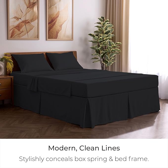 Mellanni Bed Skirt Twin XL Size - Bed Skirting - 15-Inch Tailored Drop Pleated Dust Ruffle - Hotel Luxury Bedding - Wrinkle, Fade, Stain Resistant - 1 Bedskirt (Twin XL, Black)