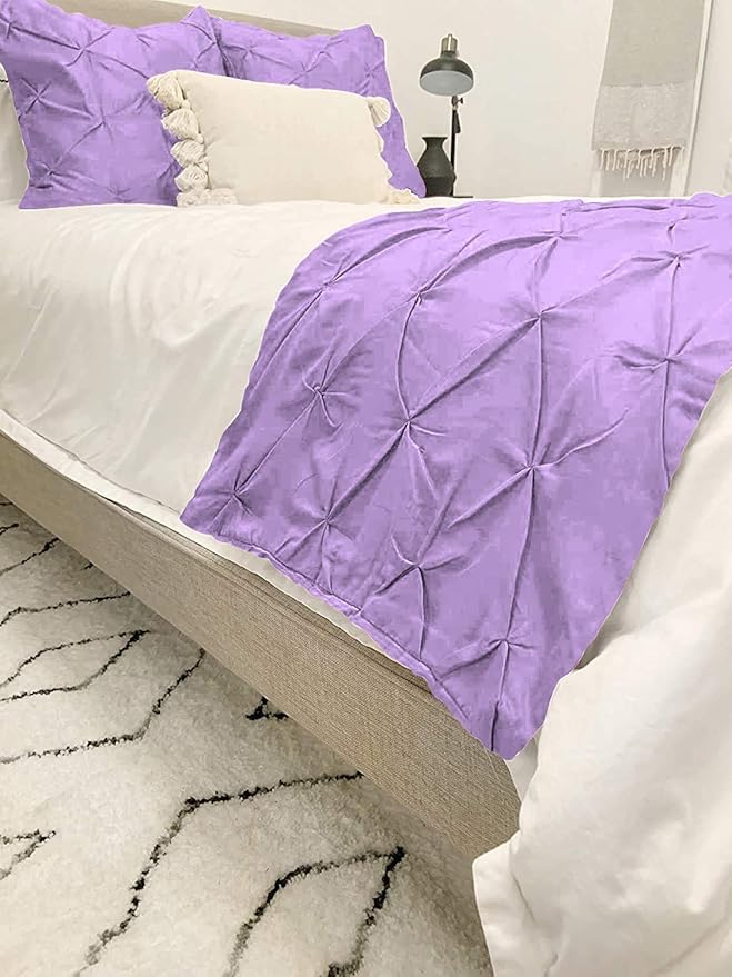 Bed Runner Set - 100% Pure Cotton 800 Thread Count - Luxury 1 Pinch Pleated Bed Runner and 2 Pillow Cover - 3 Piece Pinch Pleated Bed Runner Set Twin, Lavender