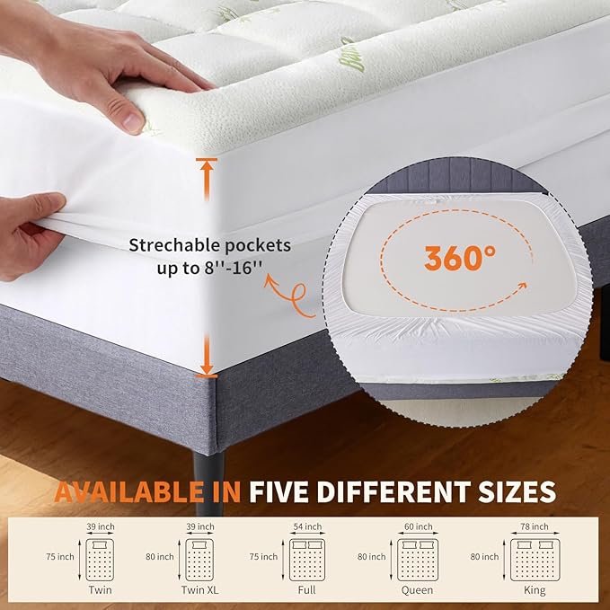 Sweetcrispy Ultra Soft Mattress Topper Twin XL Size - Viscose Made from Bamboo Pillow Top Mattress Pad for Breathable Cooling & Back Pain Relief, Deep Pocket Comfort Bed Topper, Green