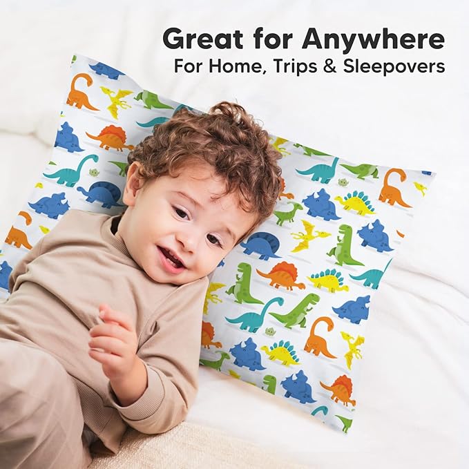 KeaBabies Toddler Pillowcase 13"x18" - Organic Cotton Toddler Pillowcase for Kids, Boys,Girls,Soft & Durable Cotton Cover for Miniature Sleepy Pillows,Cute Colors,Pillow Sold Separately(Happy Dino)