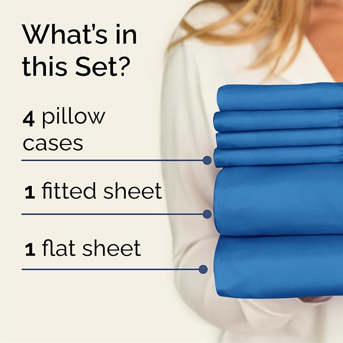 Cal King 6 Piece Sheet Set - Comfy Breathable & Cooling - Soft Hotel Luxury Bedding Set with 8-16 Inch Deep Pockets - 1 Flat & 1 Fitted Sheet & 4 Pillowcases - Wrinkle Free & Easy Care - Royal Blue