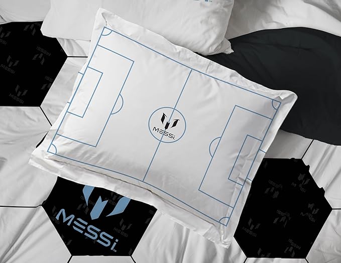 Jay Franco Kids Comforter Set Includes Sheets and Pillow Cover - Soft and Cozy Bed Set for Stylish Room Décor, White - Lionel Messi, 7 Piece Full