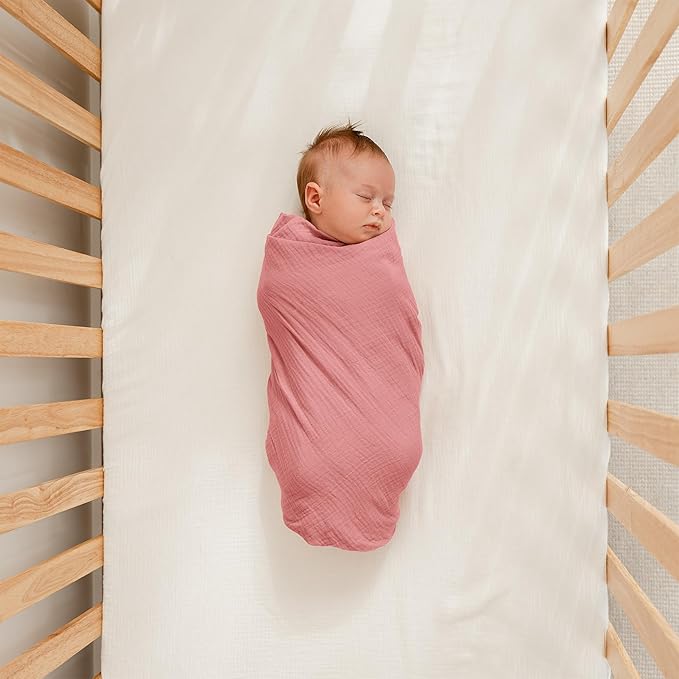 Comfy Cubs Muslin Swaddle Blankets Pack of 3, 42 x 42 Inch Soft 100% Cotton Baby Blanket Set, Large Wraps for Newborns - Self-Soothing Swaddles for Newborns - Blush, Bold Blush, Dusty Rose