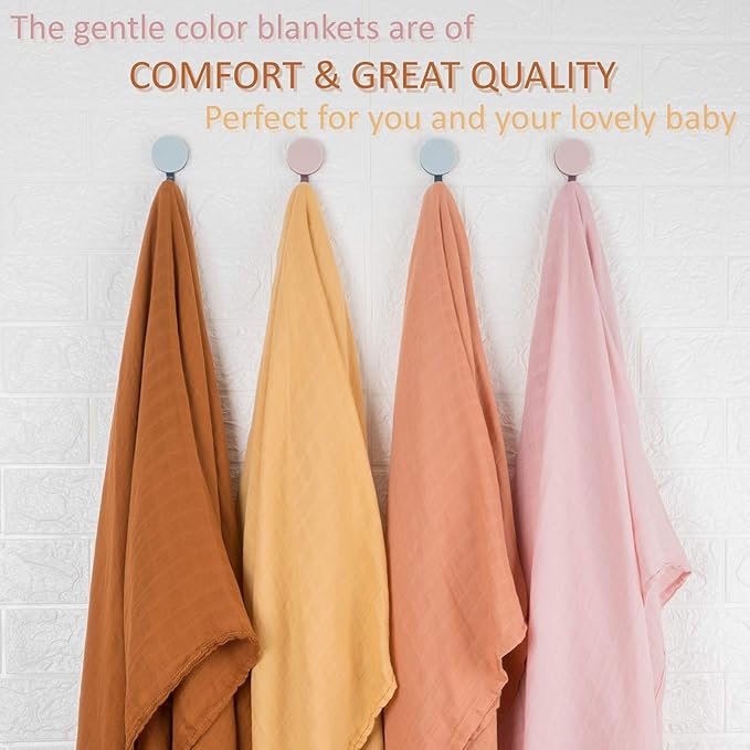 Meracorallo Muslin Swaddle Blanket Silky Soft Receiving Blanket Swaddle Wrap for Baby Boys and Girls, Large 47 x 47 inches, Set of 4 Solid Color