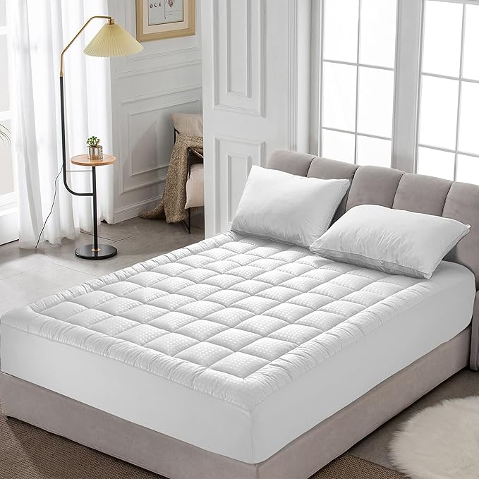 HYLEORY Full Mattress Pad Quilted Fitted Mattress Protector Cooling Pillow Top Mattress Cover Breathable Fluffy Soft Mattress Topper with 8-21" Deep Pocket