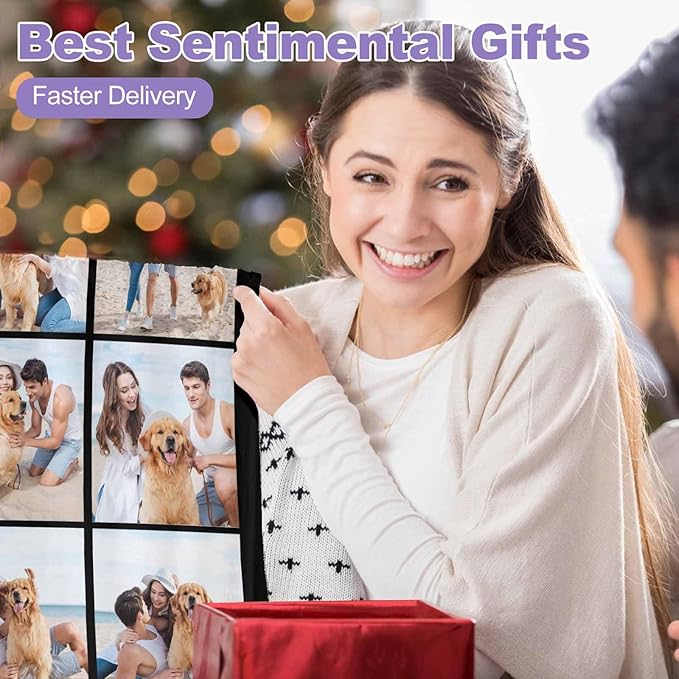 Customized Photo Blanket - 20 Picture Throw Blanket Gifts for Boyfriend, Couples, Family & Friends - 8 Sizes