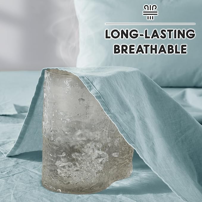 SONORO KATE 100% French Pure Linen Sheets, Breathable and Durable Linen King Size Sheets, Anti-Tear Linen Bed Sheets, Machine Washable, 16 Inch Deep Pocket - 4 Piece (Ocean, King)