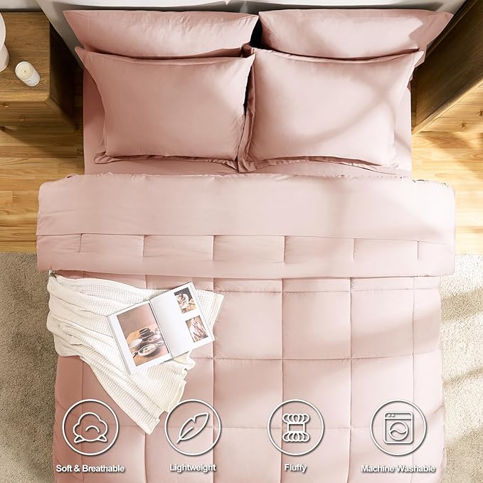 CozyLux Full Size Comforter Sets Blush Pink - 7 Pieces Bed in a Bag Full, Oeko-Tex Certified Bed Set, All Season Soft Bedding Set with Down Alternative Comforter, Sheets, Pillowcases & Pillow Shams