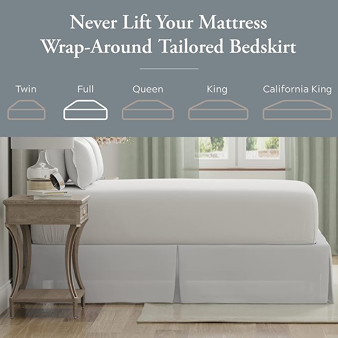 Bed Maker’s Never Lift Your Mattress Bed Skirt, Designed for Box Spring Beds, Split Corners, 14 Inch Drop Length, Full, White
