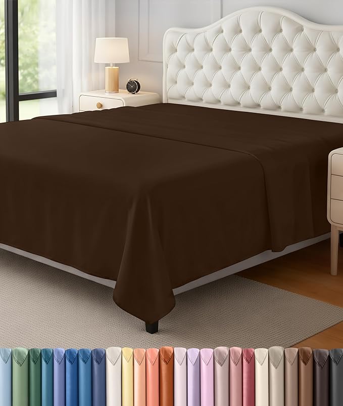 Utopia Bedding Flat Sheet - Soft Brushed Microfiber Fabric - Shrinkage & Fade Resistant Top Sheet - Easy Care - 1 Flat Sheet Only (King, Brown)