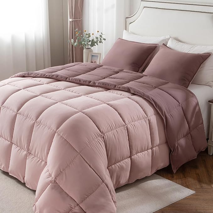 KASENTEX Queen Comforter Set – Reversible Dual Color – Goose Down Alternative – Ultra-Soft, Lightweight, Machine Washable, Maintain Fluffiness, All Season Warmth (Twilight Mauve/Pale Mauve)