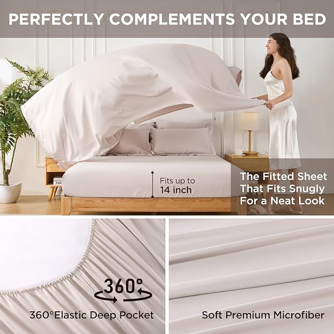 7 Pieces Queen Comforter Set - Utral Soft Microfiber Bedding Set, Thick Duvet Insert Bed in a Bag Without Rustling Noise for All Season, Beige (88"x88")