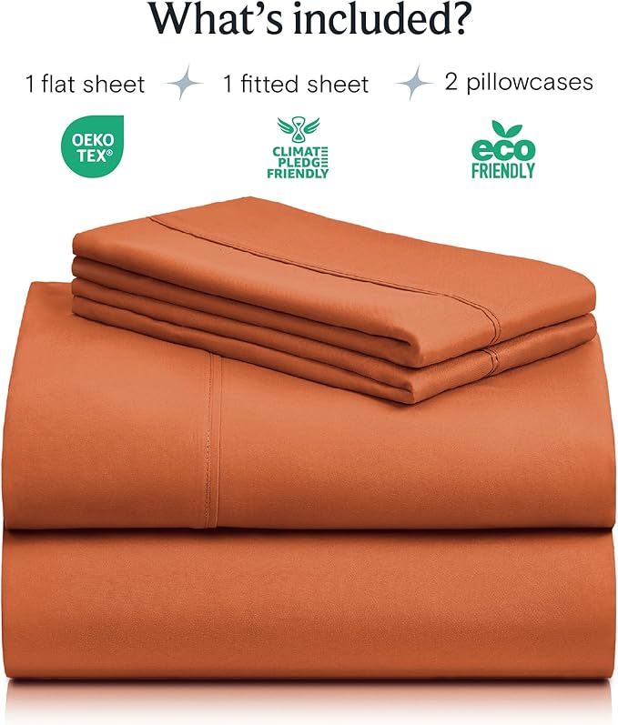 LuxClub 4 PC Queen Sheet Set, Queen Size, Deep Pockets 18" Wrinkle Free Cooling Sheets Machine Washable Hotel Bedding Silky Soft - Autumn Orange Queen
