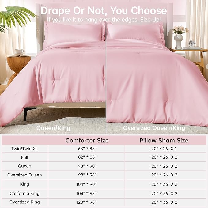 MUXHOMO Pink Twin/Twin XL Comforter Set, All Season Ultra Soft Down Alternative Bedding - 2 Piece Lightweight Bed Set Includes 1 Comforter (68"x88") and 1 Pillow Shams (20"x26")