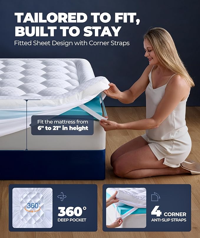 5 Inch Mega Support Memory Foam Mattress Topper for Pressure Relief, Dual Layer 2.5" Pillow Top Mattress Topper Plus 2.5" Cooling Gel Infused Memory Foam Mattress Pad (California King)