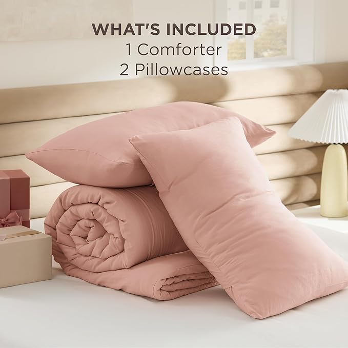 Bedsure California King Comforter Set, Blush Pink Soft Prewashed Bedding for All Seasons, 3 Pieces GentleSoft™ Bed Set, 1 Lightweight Comforter (104"x96") and 2 Pillowcases (20"x36")