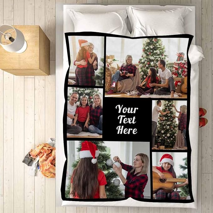Personalized Photo Blanket, 6 Photos Custom Blanket Personalized Blankets Mother in Law, Grandma Family Anniversary Christmas, 8 Sizes