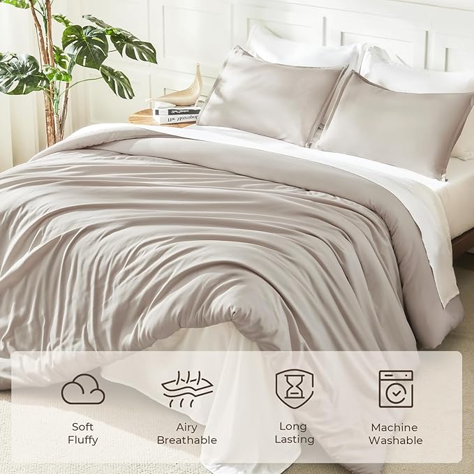 Litanika Linen Grey Comforter Set California King Size, 3 Pieces Cal King Lightweight Solid Bedding Comforter Set, All Season Fluffy Bed Set (104x96In Comforter & 2 Pillowcases)