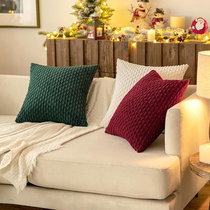 MIULEE Army Green Throw Pillow Covers Soft Corduroy Decorative Set of 2 Boho Striped Pillow Covers Pillowcases Farmhouse Home Decor for Couch Bed Sofa Living Room 16x16 Inch