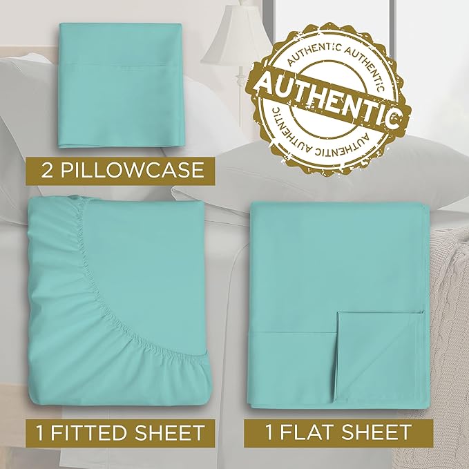 Full XL 100% Microfiber Double Brushed Sheet Set - Extra-Soft, Breathable & Wrinkle-Free - 15" Deep Pockets, 54" x 80" - Ideal for Extra Long Full Beds - 4PC Set (Full XL, Aqua Blue)