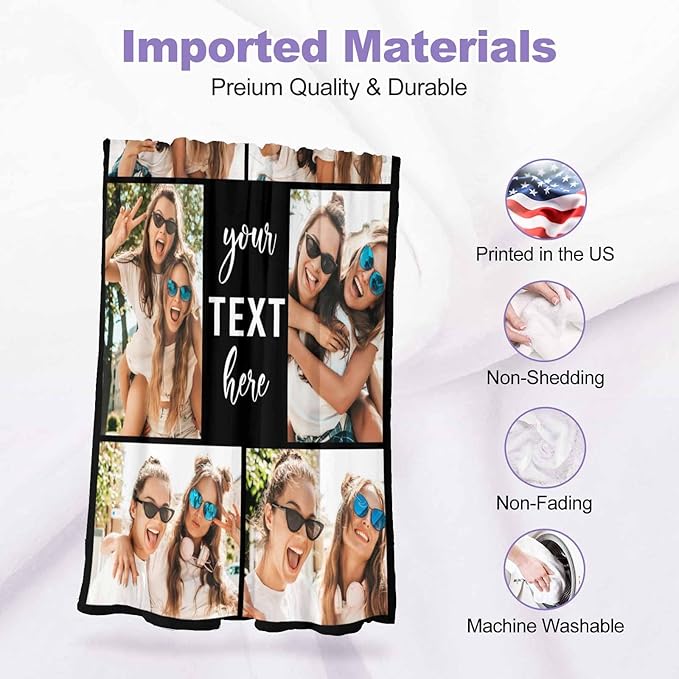 Customized Photo Blanket - 6 Pictures Personalized for BFF, Sister, Besties - Unique Gifts - Collage Blanket with Photos - 8