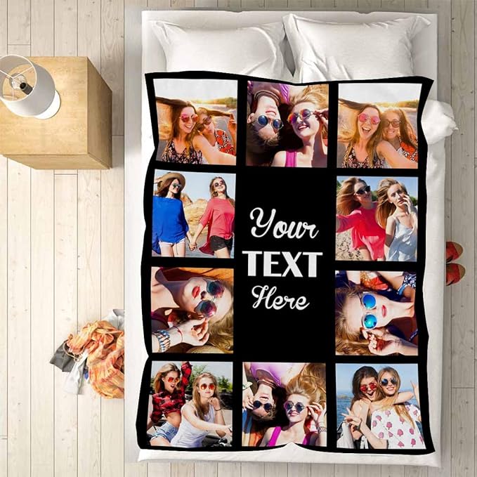 Custom Blanket with Picture, 10 Photos Costume Blanket Personalized Photo Blanket Best Friend Pictures Blankets for Besties,BFF, Female, Teen Girls, 8 Sizes