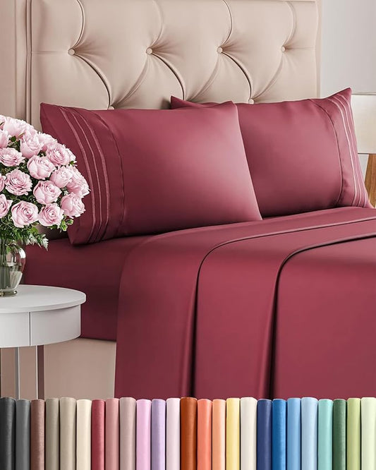 Cal King Size 4 Piece Sheet Set - Comfy Breathable & Cooling Bed Sheets Set - Hotel Luxury Bedding for Women, Men, Kids, Teens, Boys & Girls - Deep Pockets, Soft, Wrinkle Free - Oeko-Tex - Burgundy