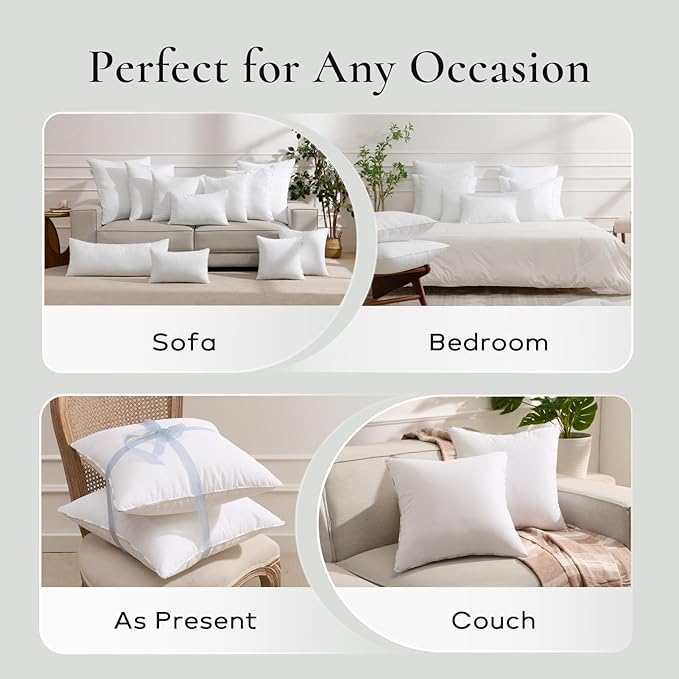 Throw Pillow Inserts (Pack of 2, 12 x 20 Inches, White) - Hypoallergenic 100% Virgin Fiber Lumbar Pillow Form Microfiber Throw Pillows for Bed and Couch Pillows | Indoor Decorative Pillow