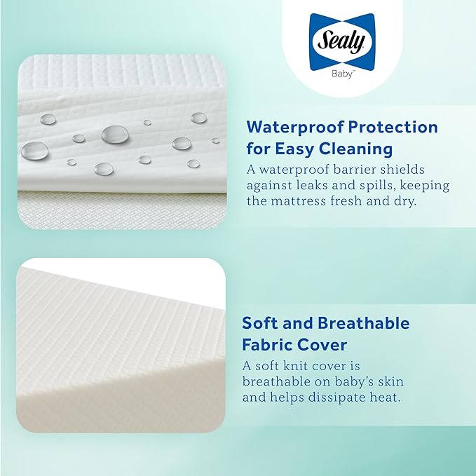Sealy Baby Butterfly Knit Breathable Crib Mattress, GREENGUARD GOLD Certified, Made in USA, Premium Foam, Washable Easy to Clean Cover, Toddler Bed Fit, Safety & Quality Tested, 52x28"
