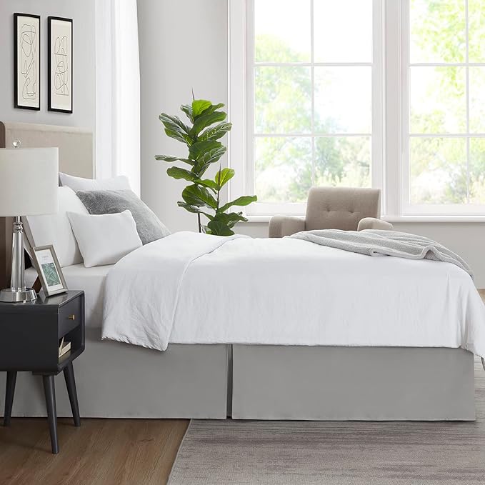 Nestl Silver Twin Bed Skirt - Twin Size Bed Skirt 14 Inch Drop - Brushed Microfiber Bed Skirts - Hotel Quality Pleated Bed Skirt - Shrinkage & Fade Resistant