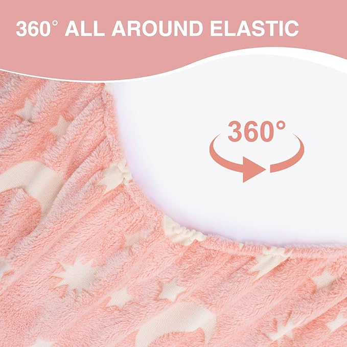 A Nice Night Star Moon Plush Zippered Comforter Set Zipper Bedding Glow in The Dark for Child, Twin,Pink