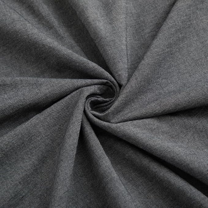LOVQUE 100% Washed Cotton Duvet Cover Queen Size, Grey Fade-Resistant Natural Bedding Set (No Comforter), 90x90 Inches