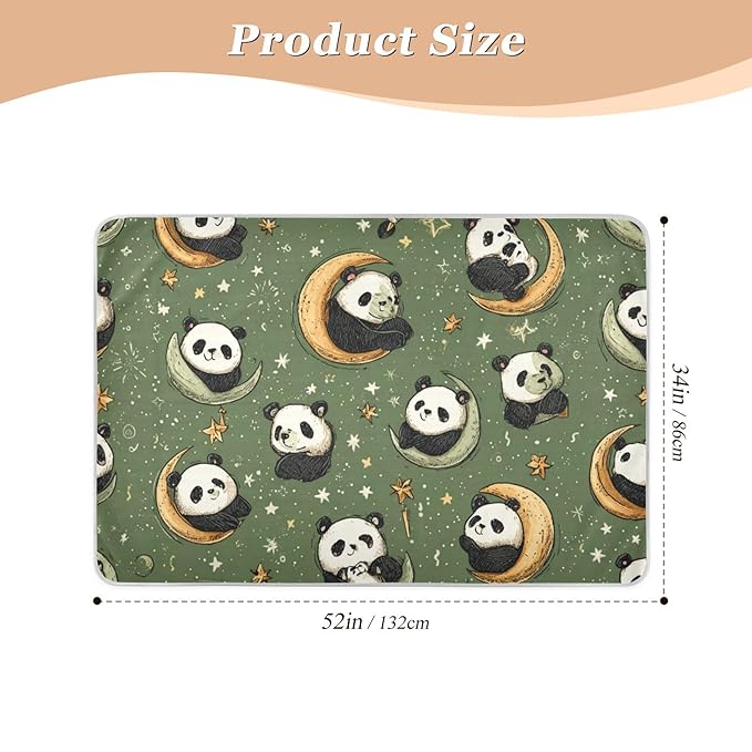 Waterproof Bed Pad Reusable Changing Pad Toddler Mattress Protector Large Pee Pad Baby Diaper Pad Soft Washable Liner Sage Green Panda Crescents Stars