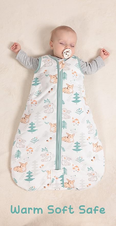Baby Sleeping Bag 2.5 TOG Cotton Winter Sleep Sack for Newborn babies, Unisex Baby Wearable Blanket with Animal Patterns, Deer, L