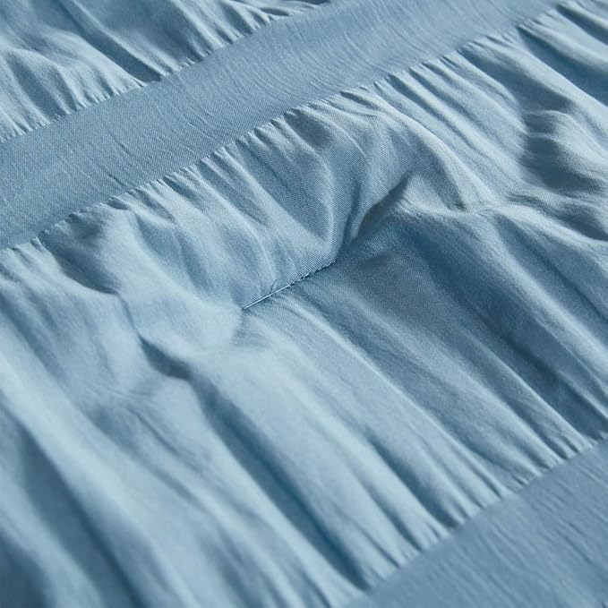SLEEP ZONE Luxury Seersucker King Size Comforter Set 3-Piece, Soft & Lightweight Down Alternative Duvet Insert with Pillow Sham Cooling for Summer, Blue