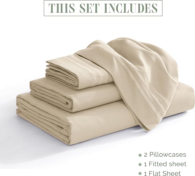 Elegant Comfort Luxurious 1500 Premium Hotel Quality Microfiber 4-Piece Sheet Set, 18-24 Inches Deep - Extra Deep Pocket Sheets - Ultra Soft 4PC Deep Pocket Sheets, King, Cream