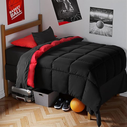 Anluoer Twin XL Comforter Set, 5 Pieces Black Bed in a Bag, All Season Bedding Sets with 1 Comforter(68"*88"), 1 Pillow Sham, 1 Pillowcase, 1 Flat Sheet, 1 Fitted