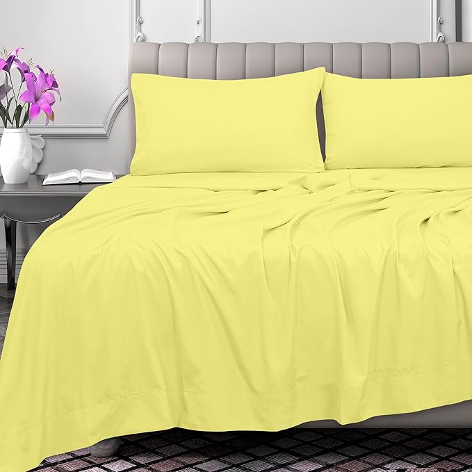 Royale Linens 300 Thread Count 100% Long Staple Combed Cotton Flat Sheet - Super Soft - Top Sheets - Twin Flat Sheet Sold Separately - Breathable, Cool & Crisp Percale Sheets Only (Twin, Yellow)